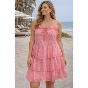 Wild Fable Pink Tiered Ruffle Dress Size L Cottagecore Coastal Romantic Sundress
